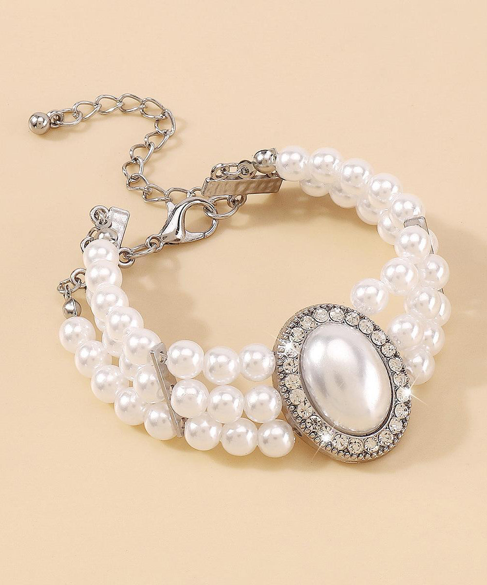 Elegant Gold Copper Alloy Pearl Zircon Resin Tassel Chain Bracelet