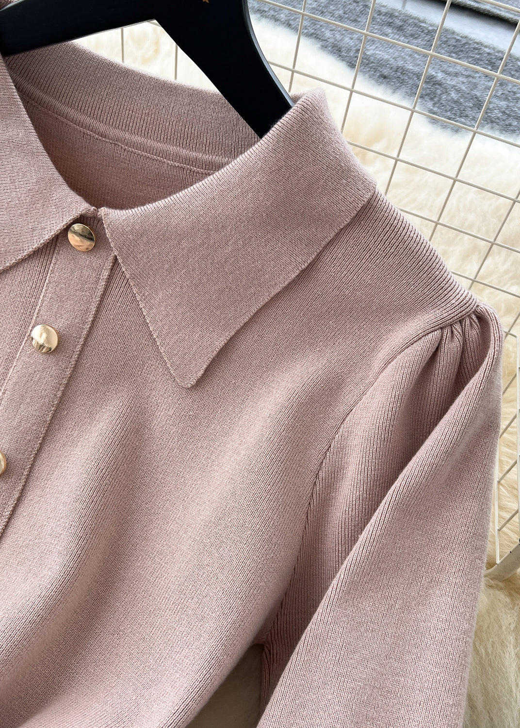 Elegant Light Purple Peter Pan Button Collar Knit Dress Winter