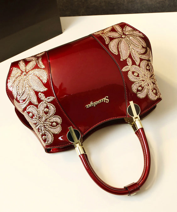 Elegant Mulberry Sequins Floral Calf Leather Tote Handbag