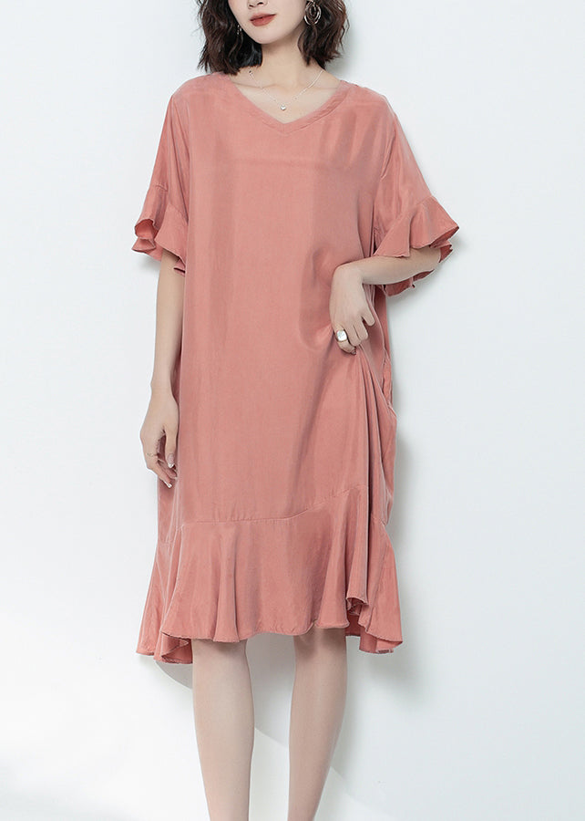 Elegant Mulberry V Neck Ruffled Patchwork Long Dress Summer