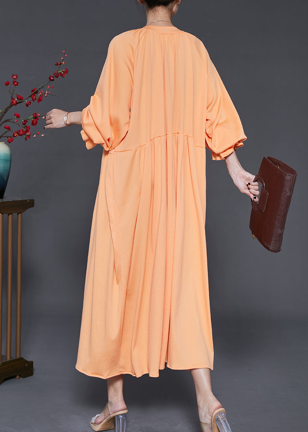 Elegant Orange Oversized Chiffon Holiday Dresses Lantern Sleeve