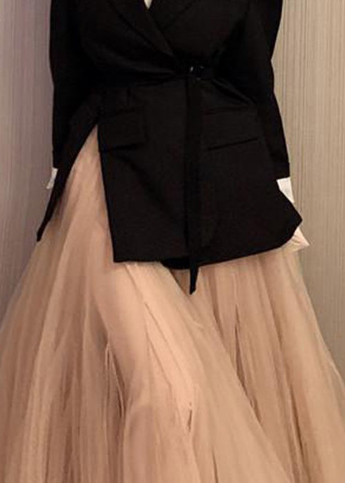 Elegant Pink Wrinkled High Waist Tulle Skirt