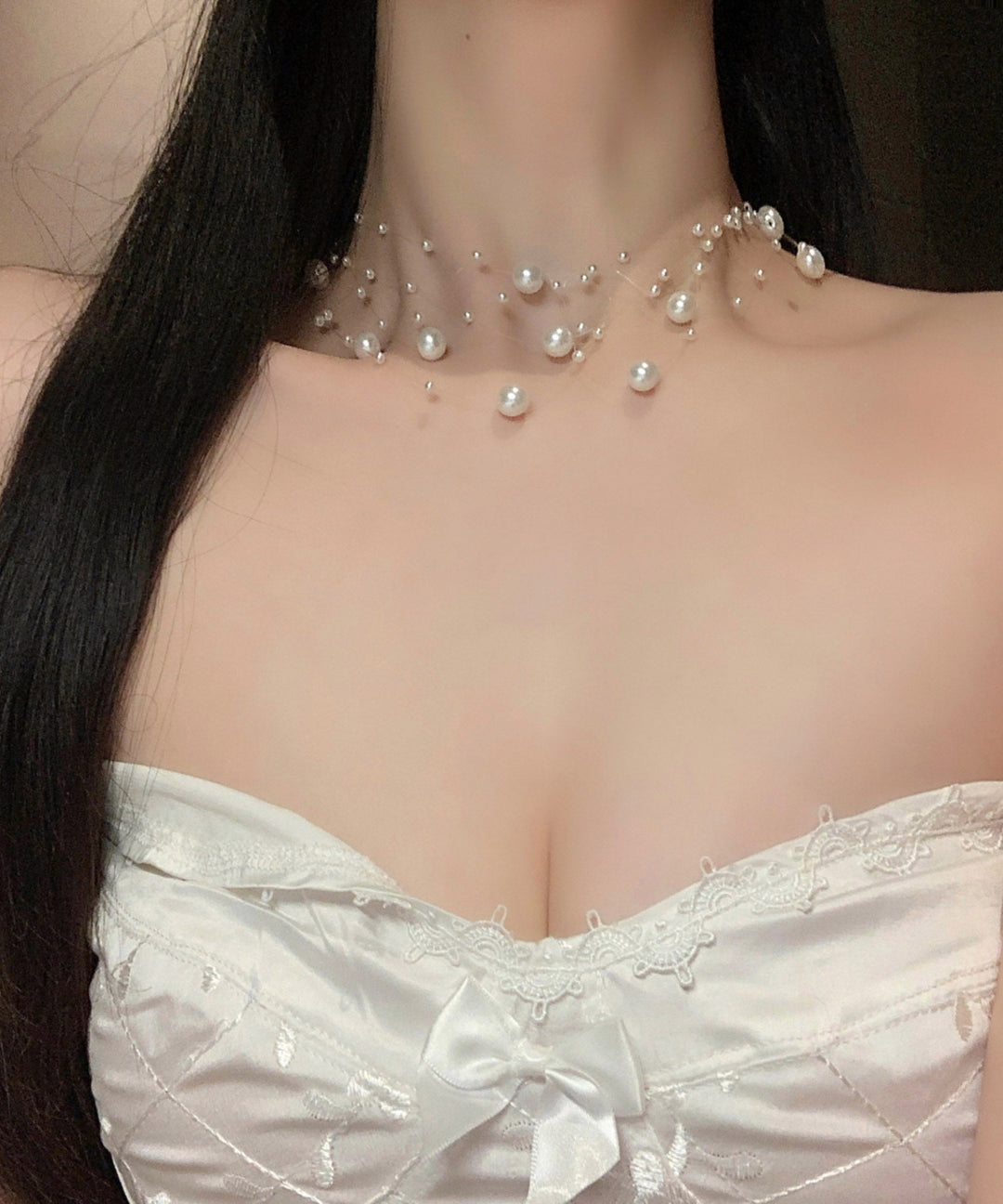 Elegant White Alloy Multi Layer Pearl Starry Sky Princess Necklace