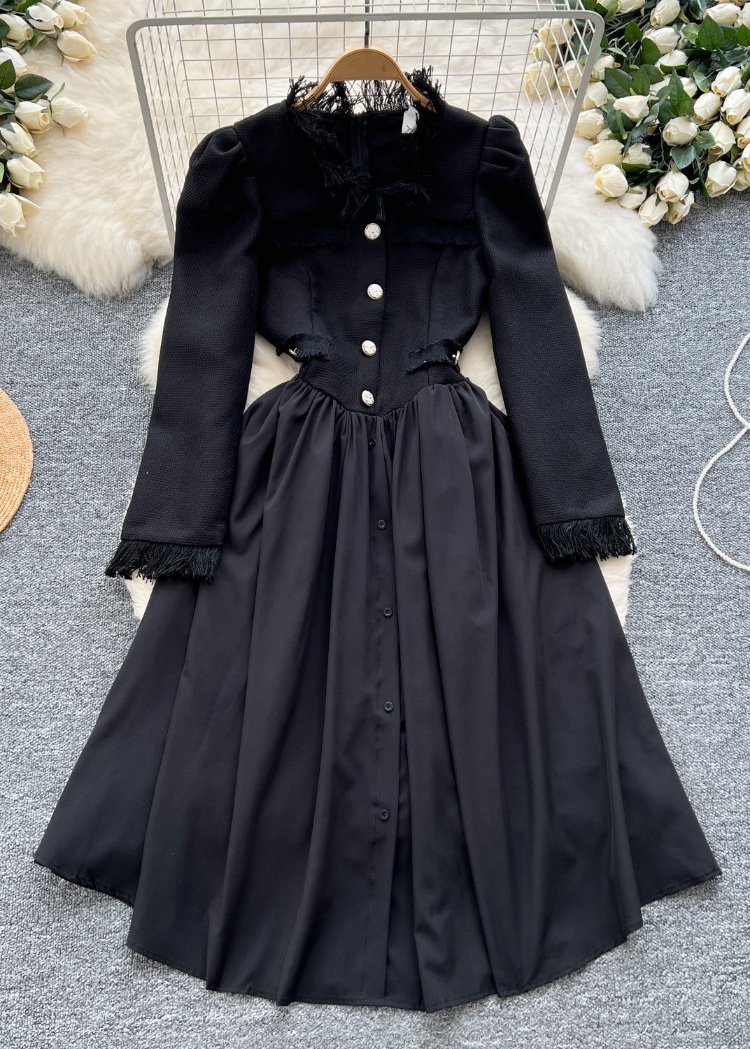 Elegant White Button High Waist Cotton Shirts Dresses Winter