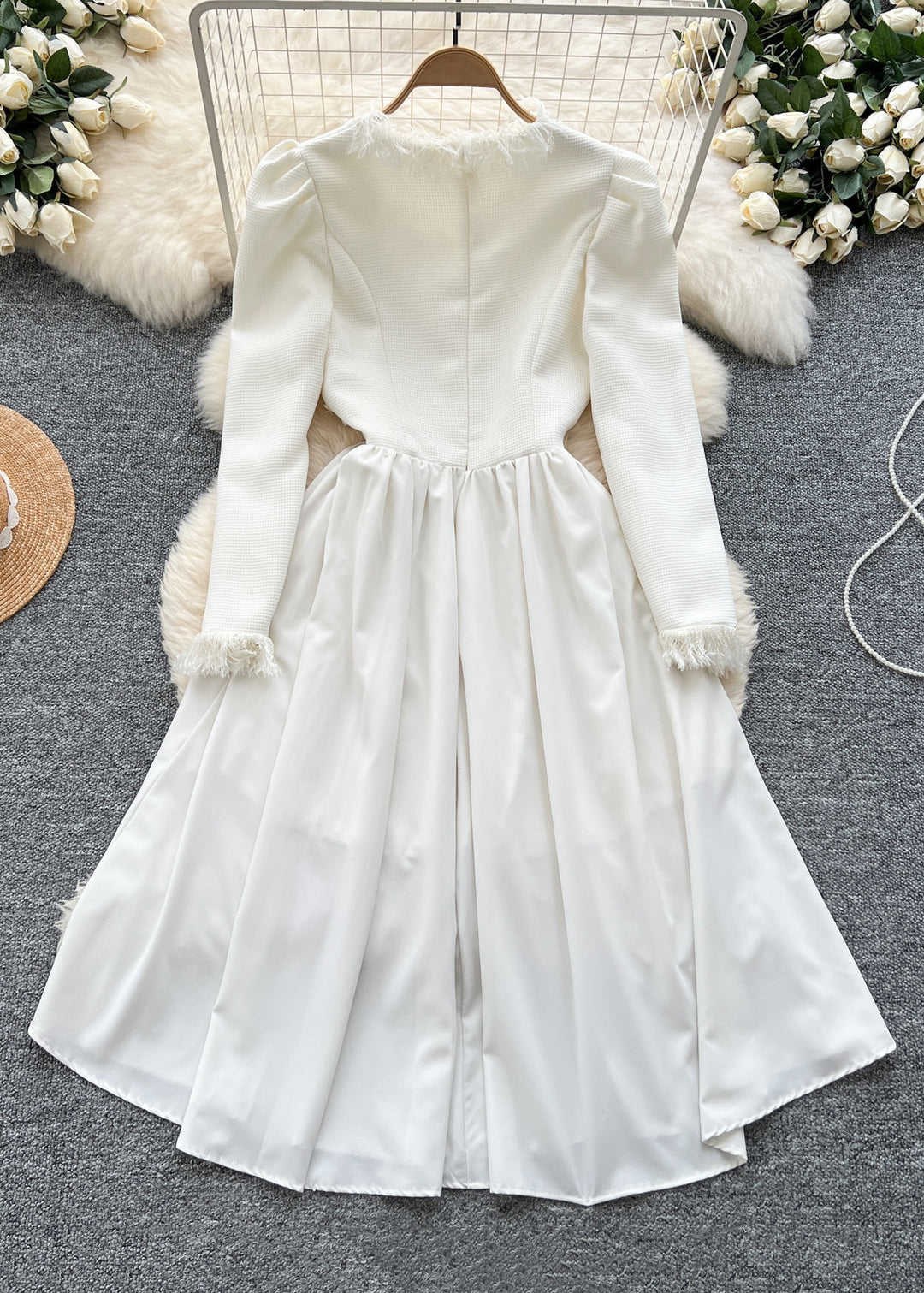 Elegant White Button High Waist Cotton Shirts Dresses Winter