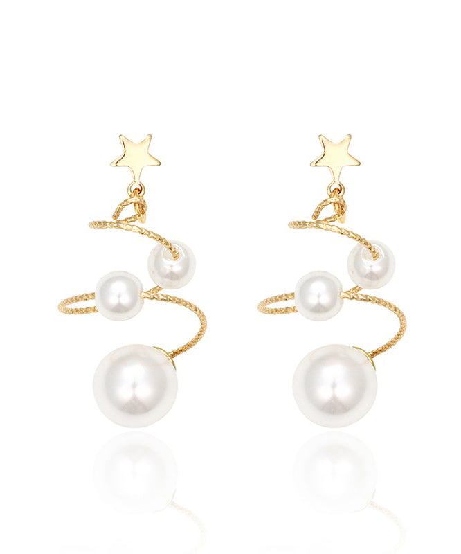 Elegant White Copper Overgild Spiral Pearl Drop Earrings