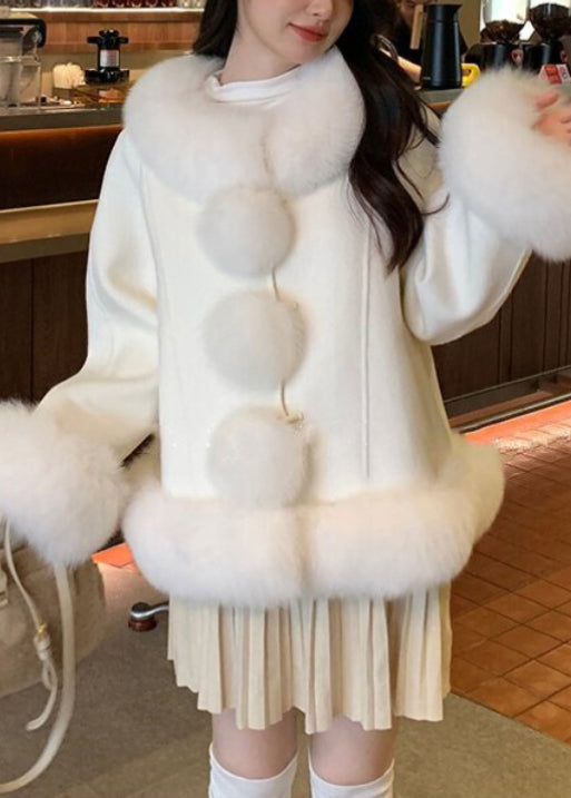 Elegant White Fur Collar Patchwork Duck Down Coats Winter