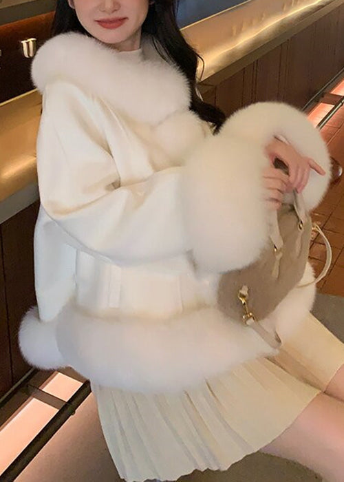 Elegant White Fur Collar Patchwork Duck Down Coats Winter