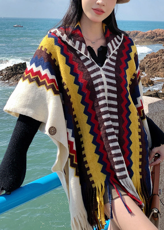 Ethnic Style Red Hooded Cape Style Shawl Coat