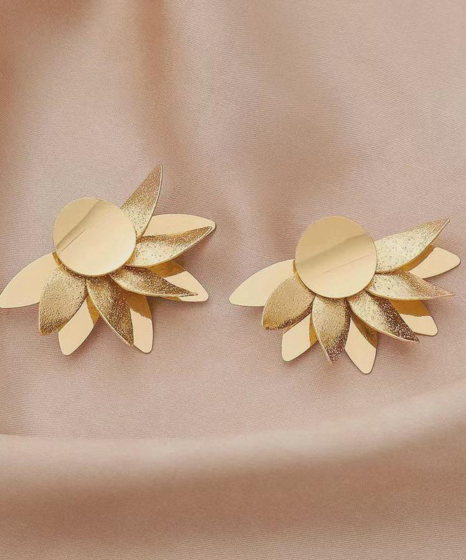 Exaggerated Gold Heavy Metal Floral Earrings For Women