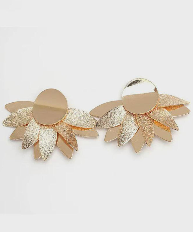 Exaggerated Gold Heavy Metal Floral Earrings For Women