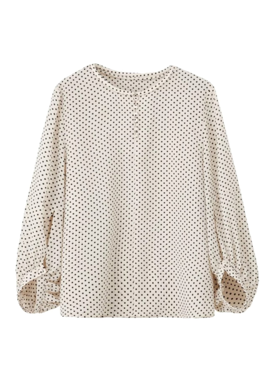 Fashion Apricot Dot Print Chiffon Top Long Sleeve