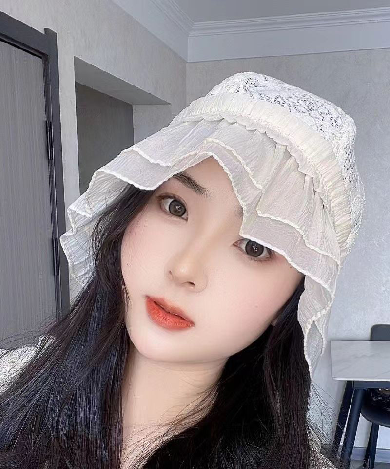 Fashion Black Hollow Out Lace Ruffles Bucket Hat