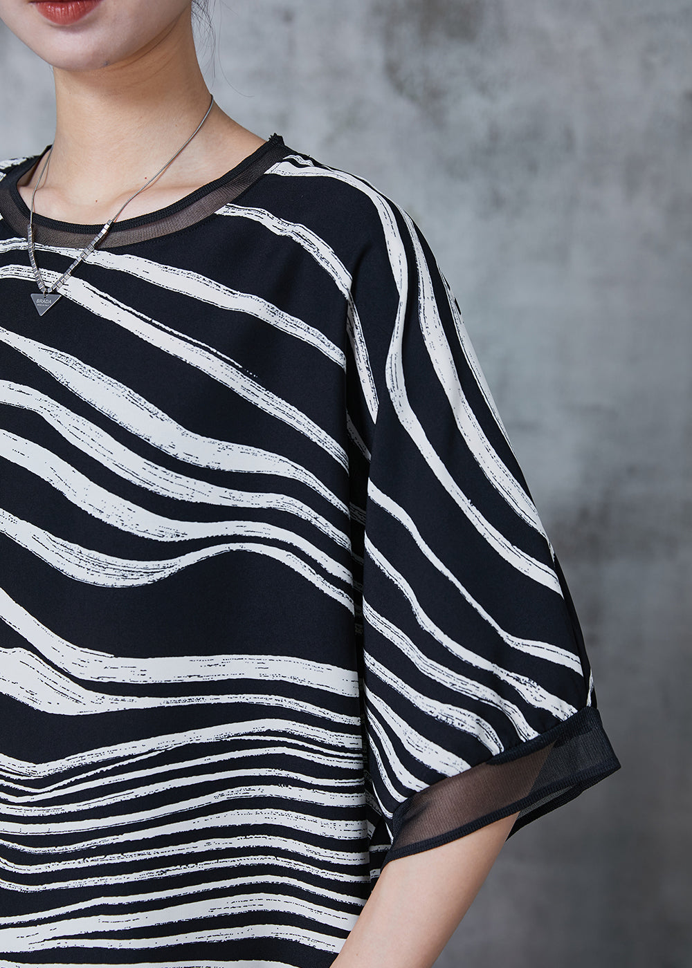 Fashion Black Oversized Striped Chiffon Tanks Summer