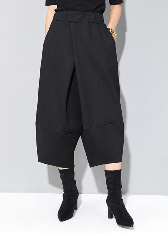 Fashion Black Pockets High Waist Crop Pants Spring