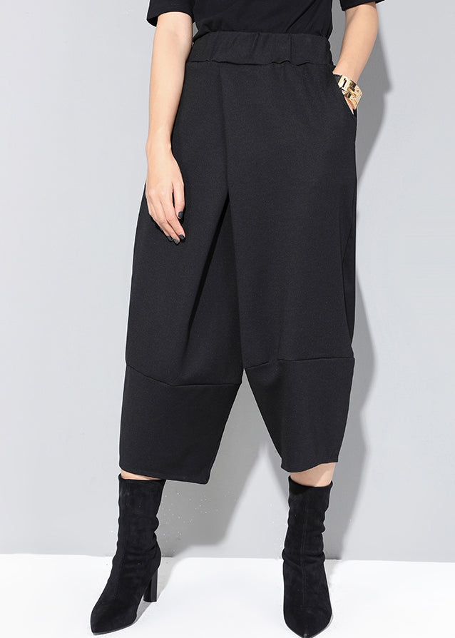 Fashion Black Pockets High Waist Crop Pants Spring