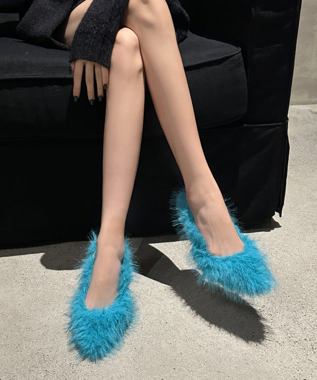 Fashion Blue Fuzzy Fur High Heels Pointed Toe