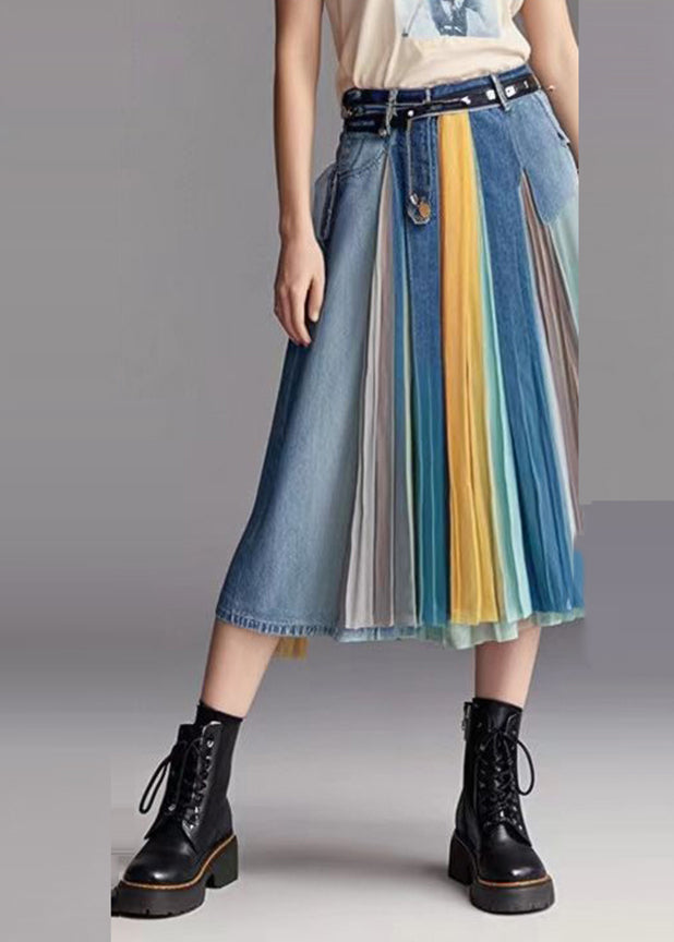 Fashion Blue Patchwork Wrinkled Denim Skirts Fall