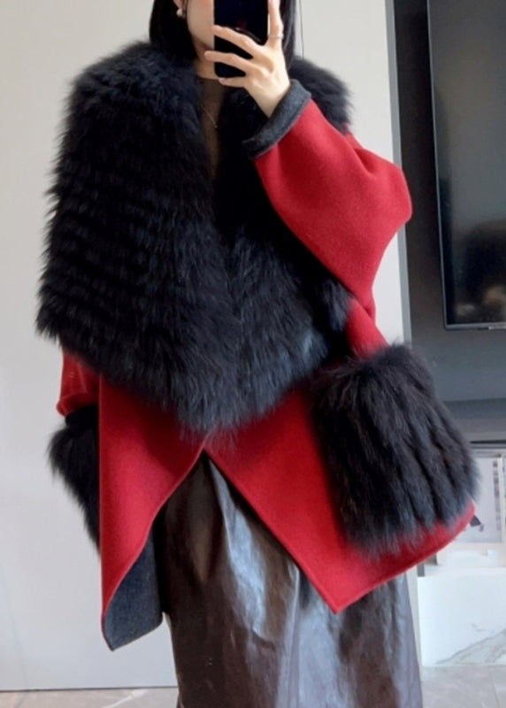 Fashion Camel Fur Collar Patchwork Long Woolen Coats Winter