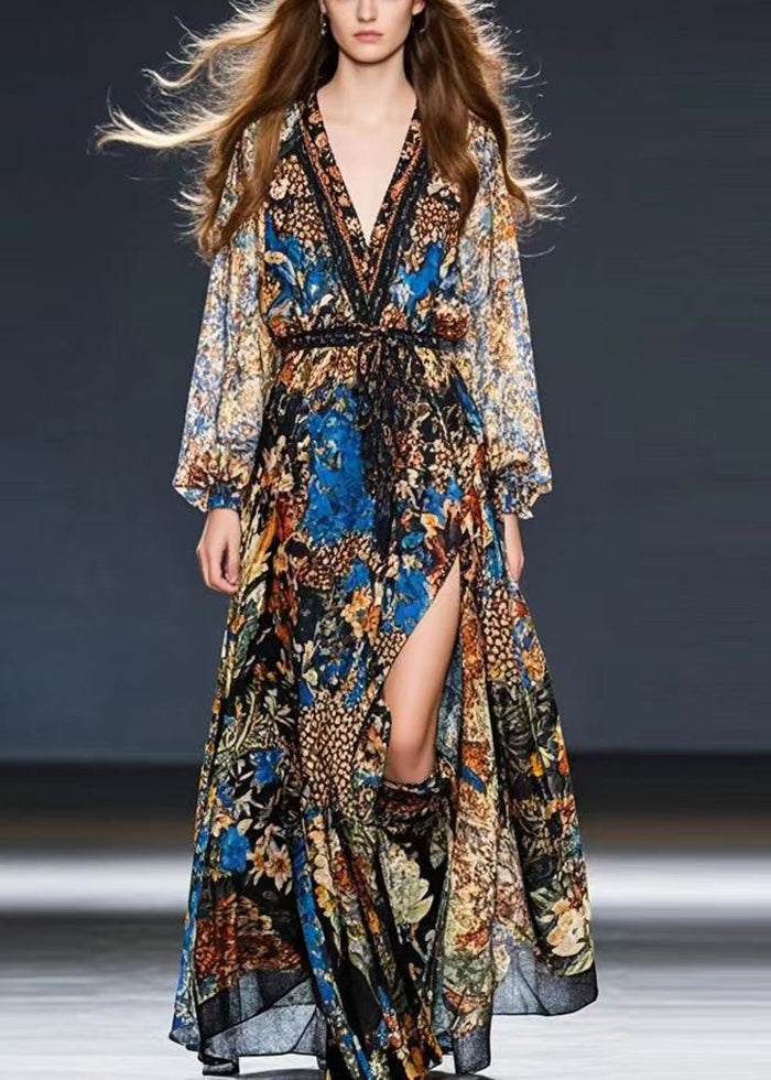 Fashion Cinched Print Chiffon Holiday Dress Fall