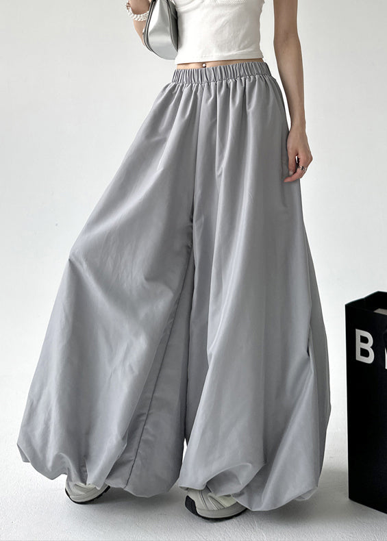 Fashion Grey Pockets Elastic Waist Lantern Pants Fall