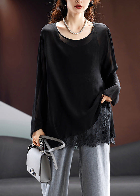 Fashion Mulberry O Neck Chiffon UPF 50+ Smock Tops Summer