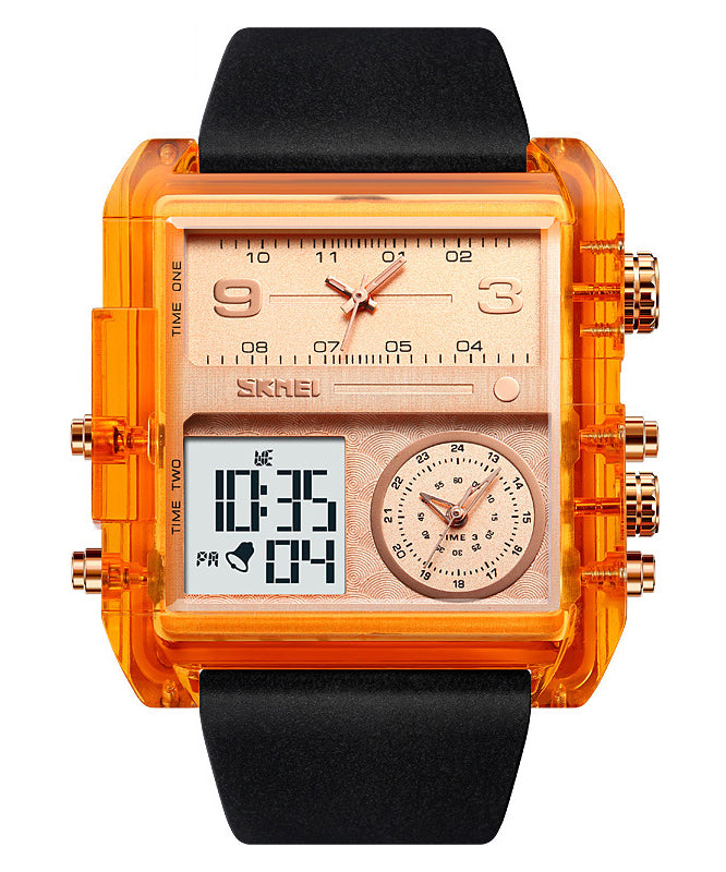 Fashion Orange Stainless Steel Sapphire Crystal Luminous Waterproof Electronic Watch