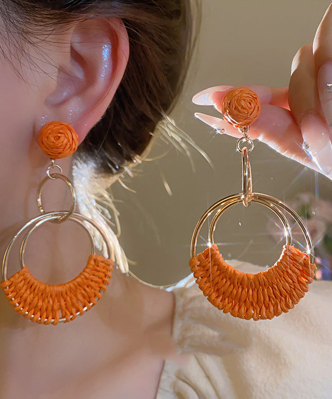 Fashion Orange Sterling Silver Alloy Straw Plaited Article Drop Earrings