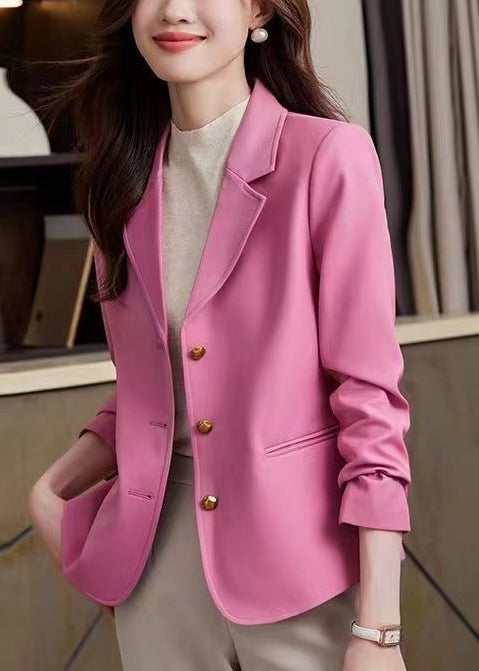 Fashion Pink Notched Metal Buttons Jackets Spring