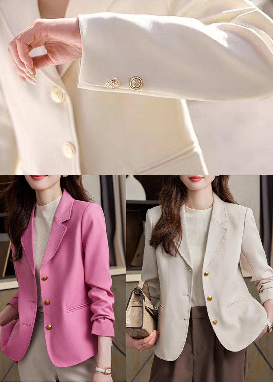 Fashion Pink Notched Metal Buttons Jackets Spring