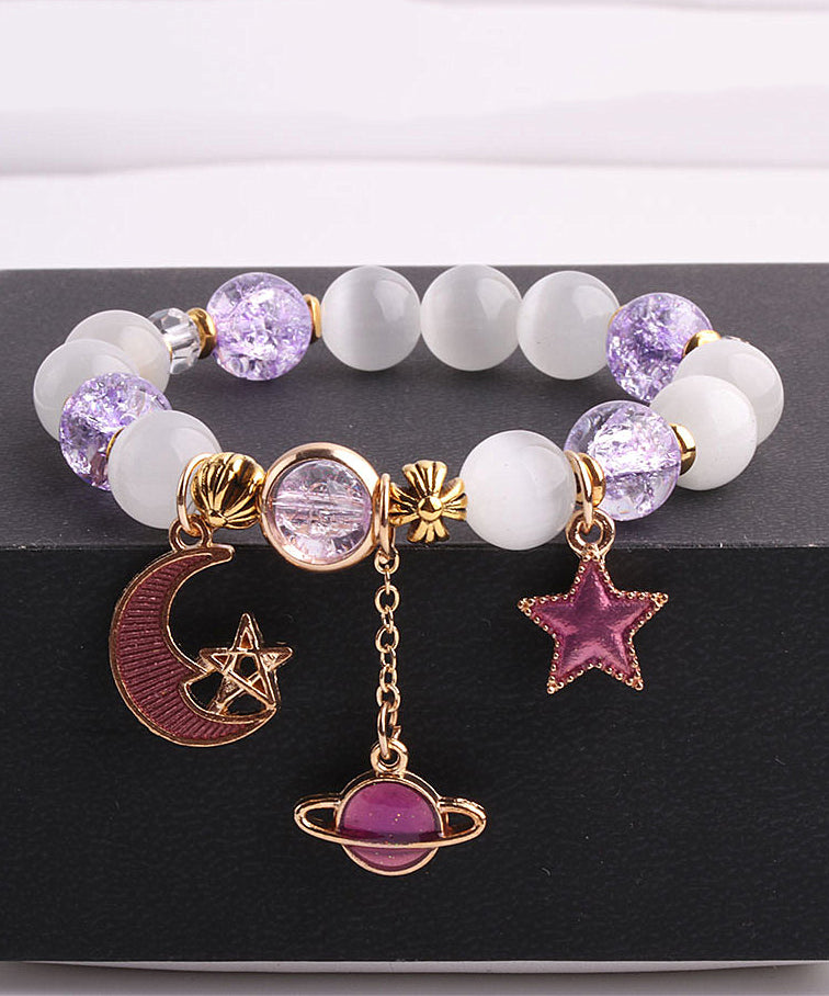 Fashion Purple Copper Alloy Crystal Coloured Glaze Star Moon Charm Bracelet