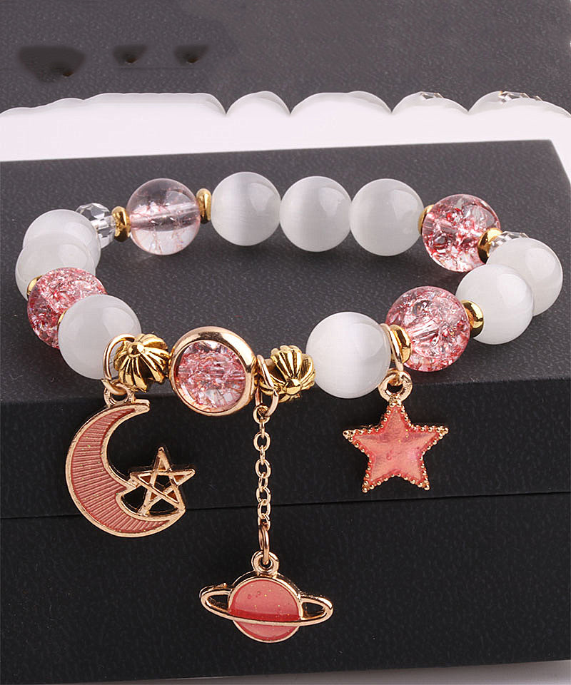 Fashion Purple Copper Alloy Crystal Coloured Glaze Star Moon Charm Bracelet