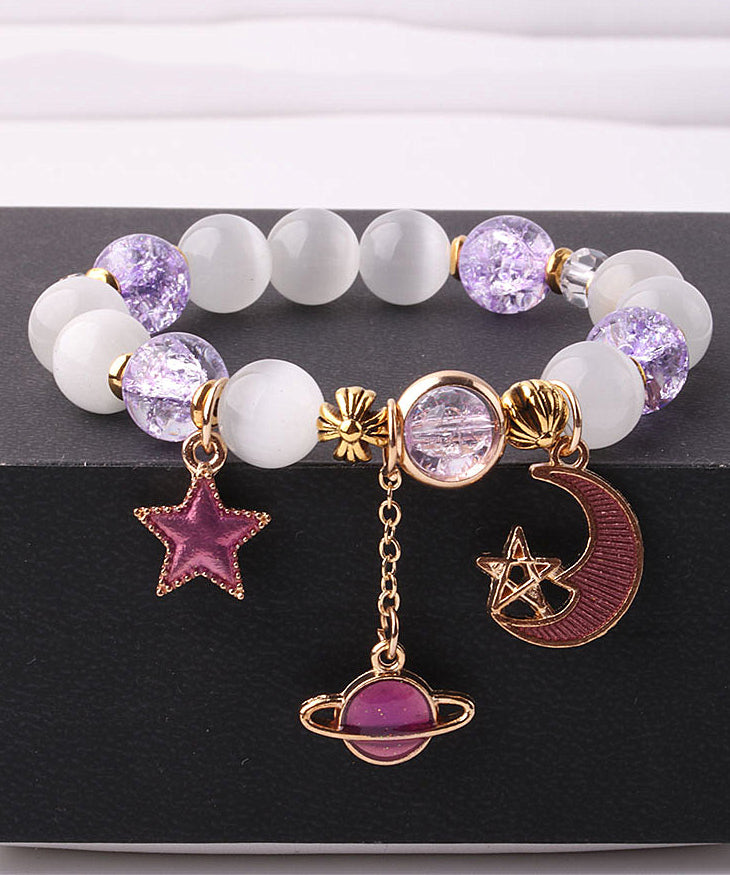 Fashion Purple Copper Alloy Crystal Coloured Glaze Star Moon Charm Bracelet