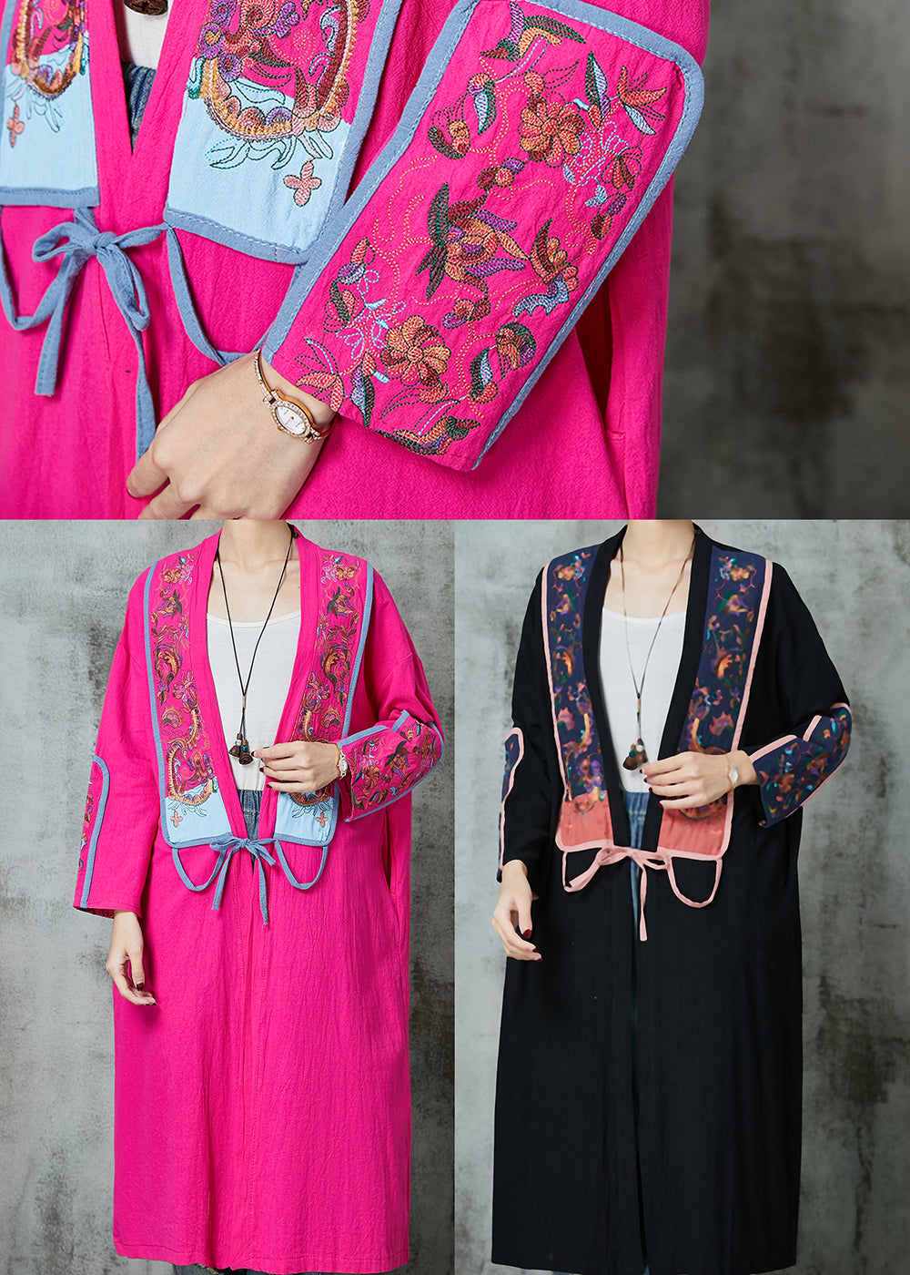 Fashion Rose Embroidered Linen Loose Cardigan Spring