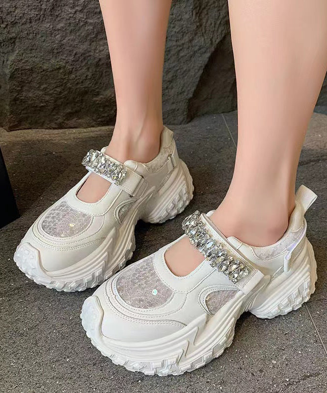 Fashion Silver Platform Sequins Zircon Breathable Mesh Sport Shoes