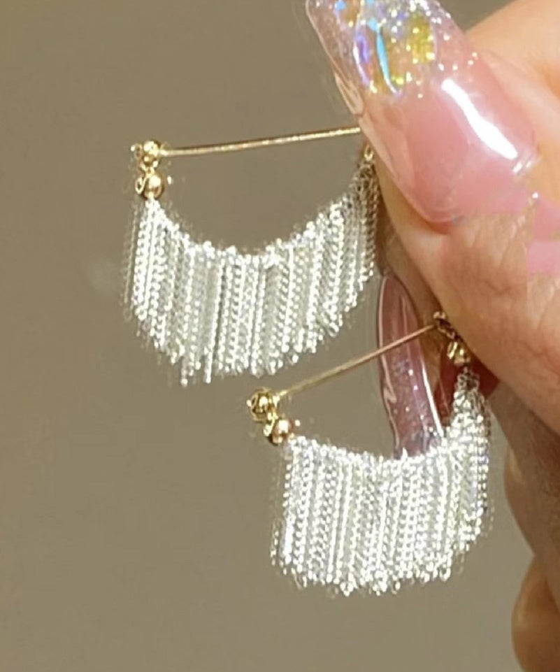 Fashion White Copper Overgild Tassel Hoop Earrings