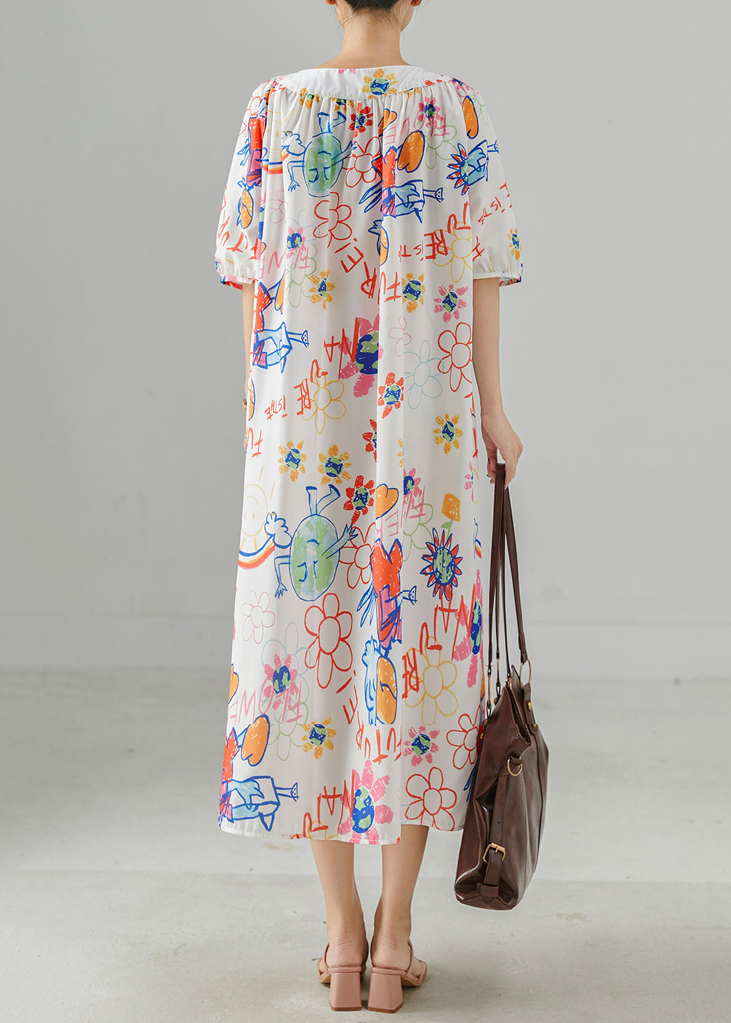 Fashion White Oversized Print Cotton Holiday Dress Summer