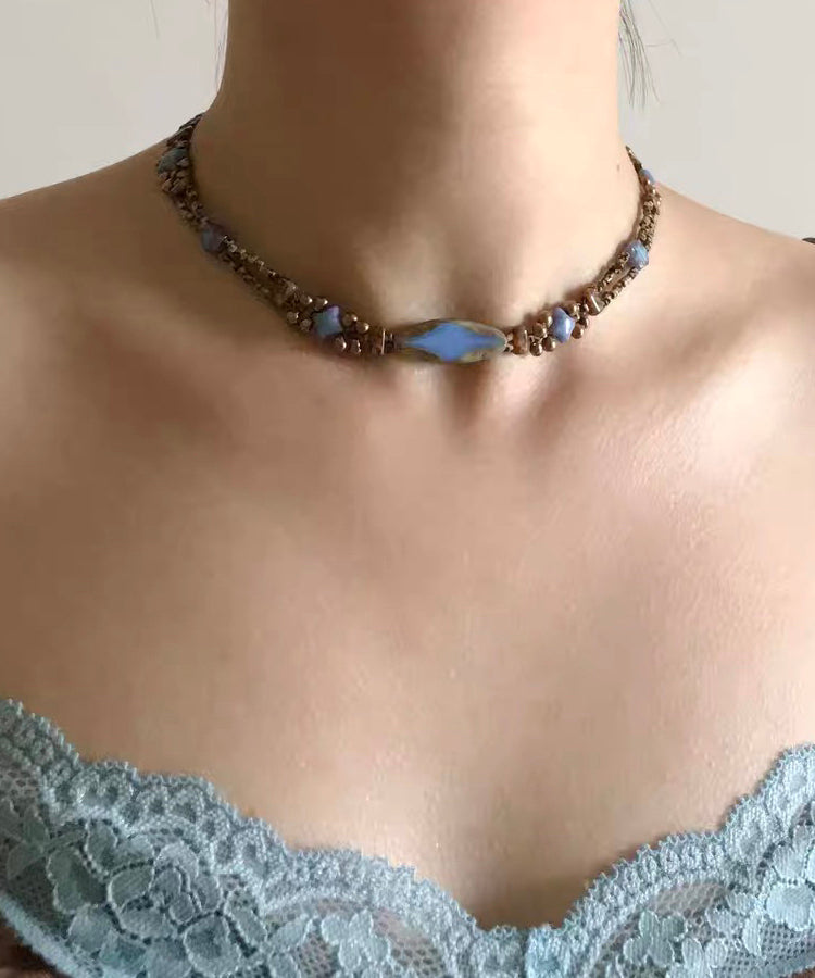 Fine Blue Copper Overgild Beading Gratuated Bead Necklace