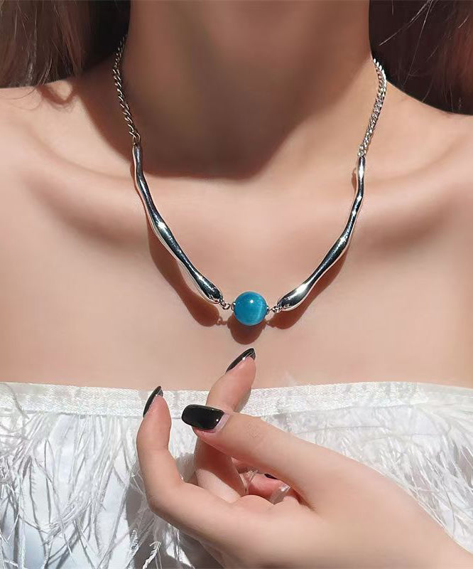 Fine Blue Metal Asymmetric Beads Pendant Necklace