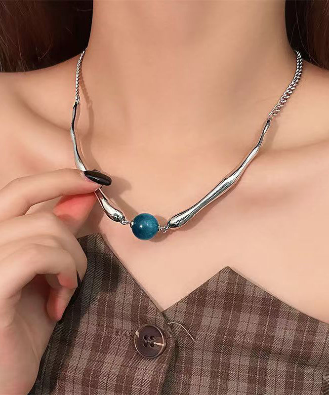 Fine Blue Metal Asymmetric Beads Pendant Necklace