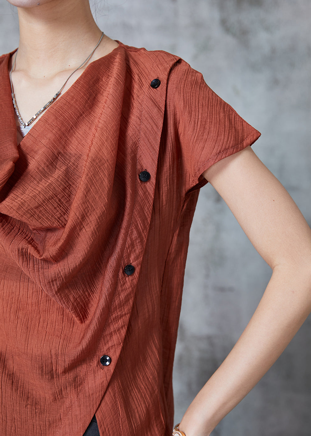 Fine Caramel Asymmetrical Design Chiffon Blouses Summer