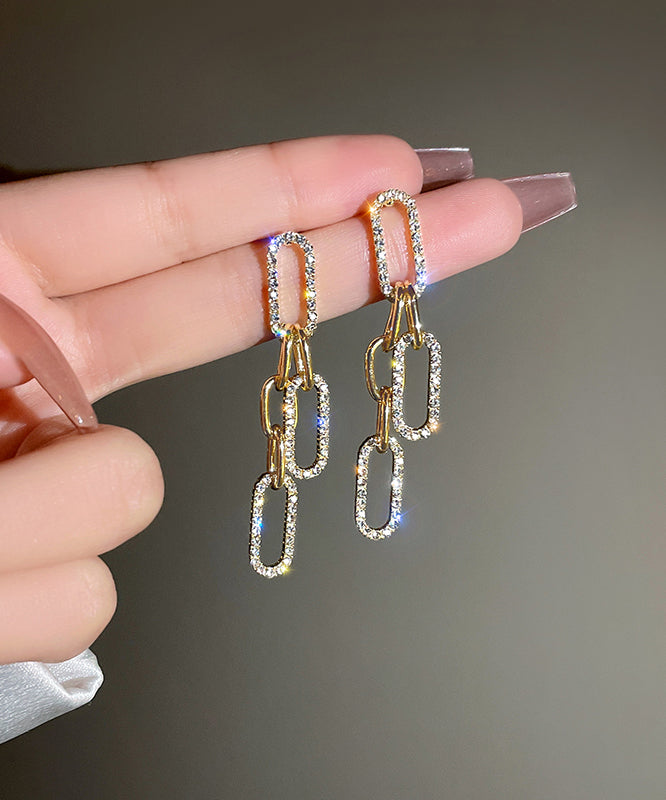 Fine Gold Sterling Silver Alloy Zircon Chain Tassel Drop Earrings