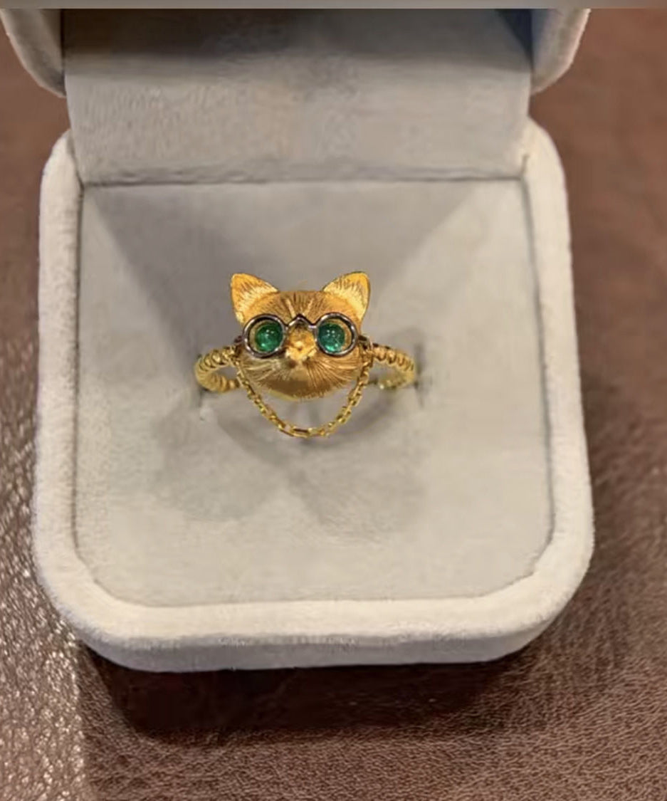 Fine Gold Sterling Silver Overgild Little Cats Rings