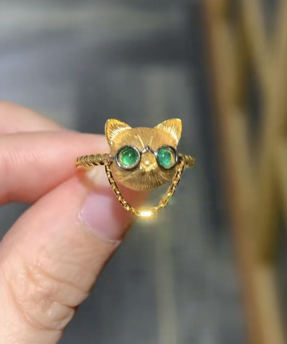 Fine Gold Sterling Silver Overgild Little Cats Rings