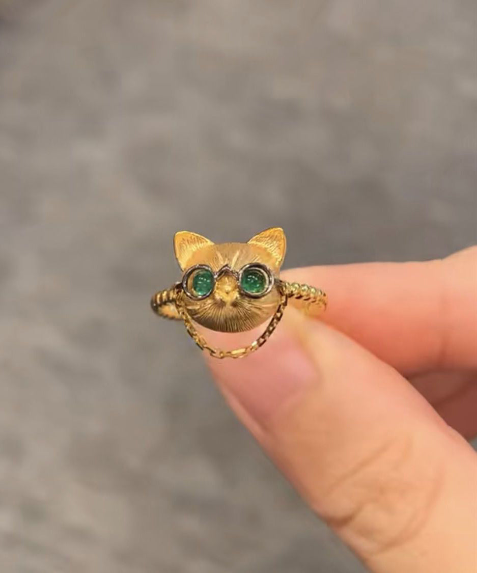 Fine Gold Sterling Silver Overgild Little Cats Rings