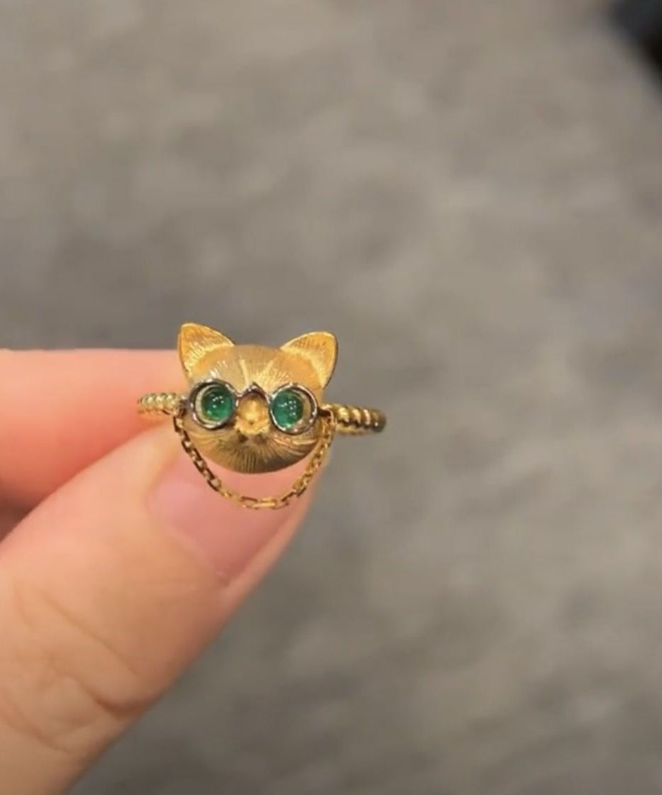 Fine Gold Sterling Silver Overgild Little Cats Rings