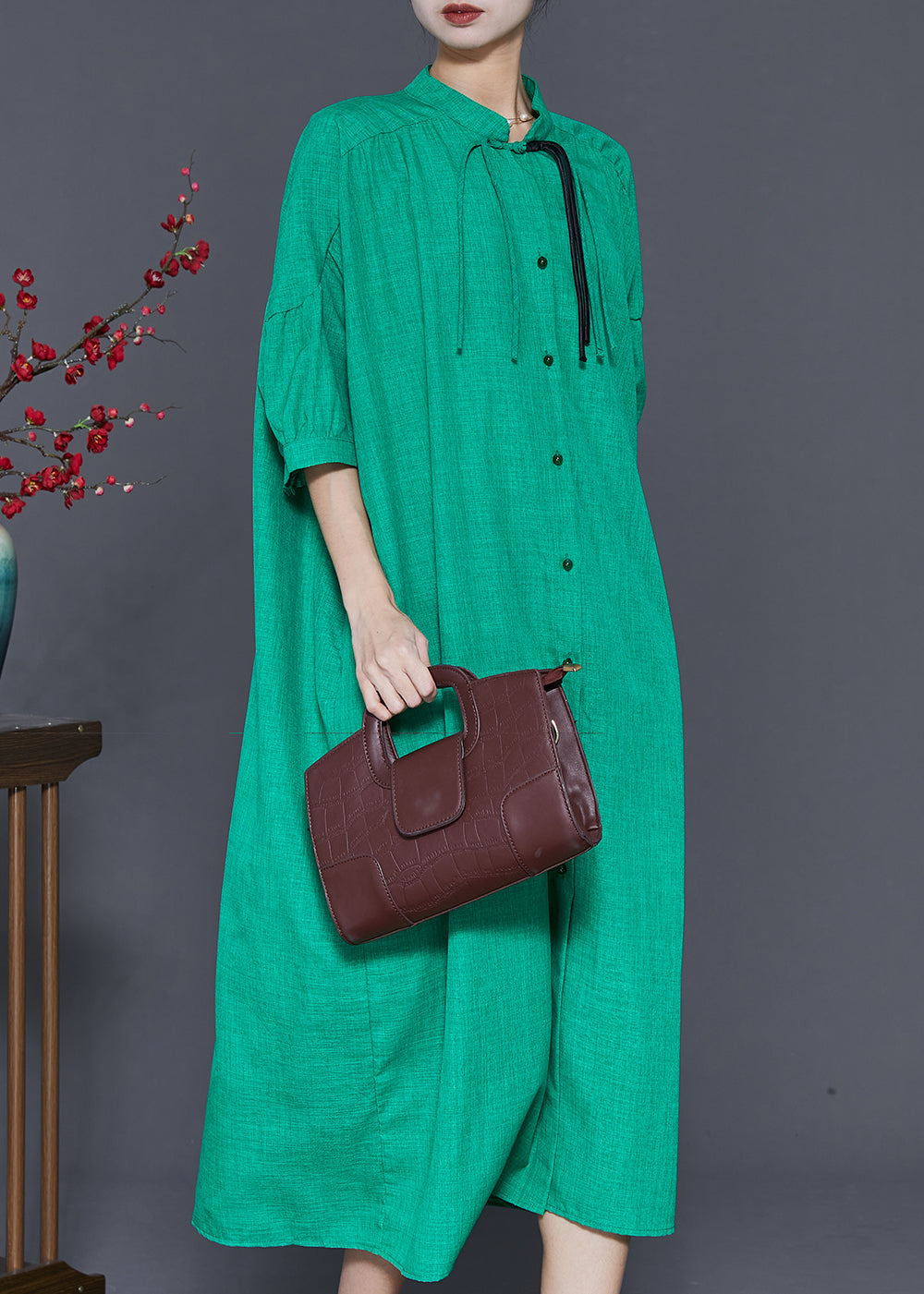 Fine Green Tasseled Oversized Cotton Robe Dresses Summer