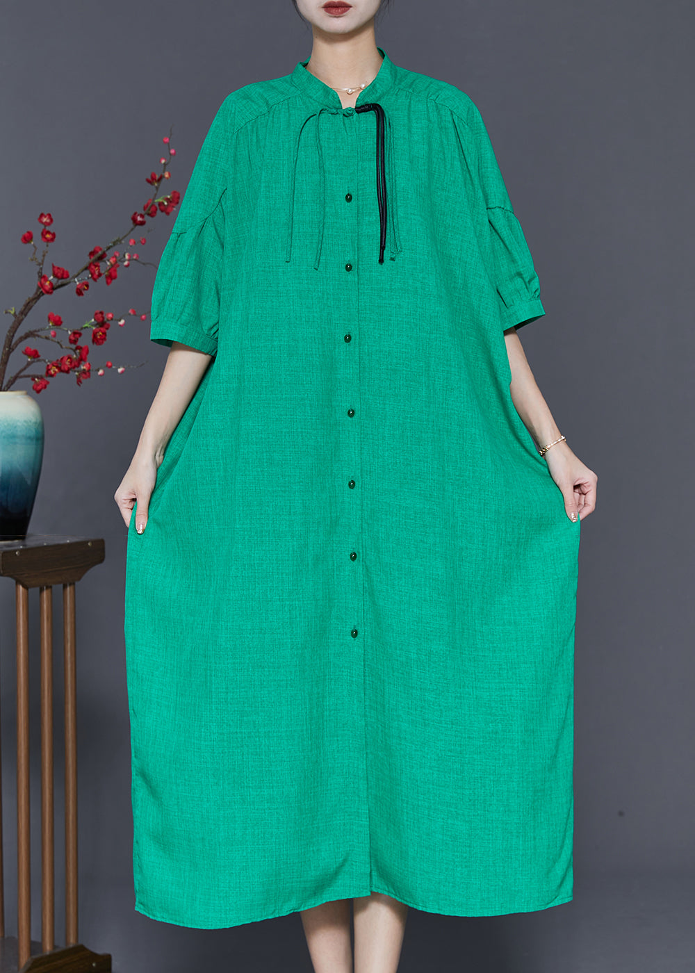 Fine Green Tasseled Oversized Cotton Robe Dresses Summer