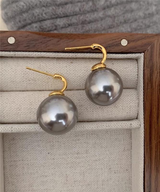 Fine Grey Copper Alloy Pearl Hoop Earrings