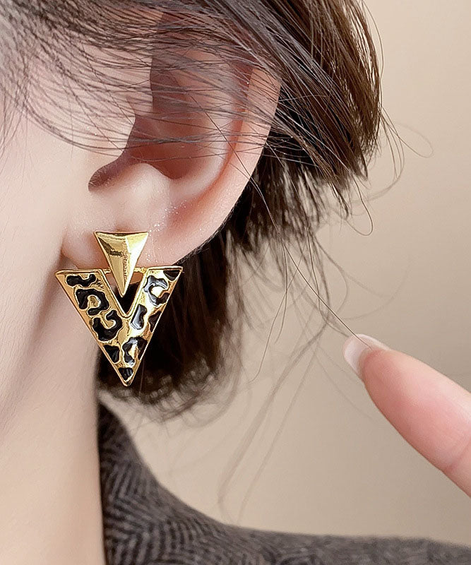 Fine Leopard Alloy Resin Drop Glaze Triangle Stud Earrings